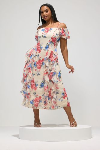 Robe Blanche Fleurie À Volants Size 44 - Yours London - Modalova