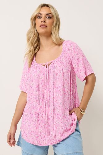 Blouse Rose À Fleurs Avec Lien À L'encolure Size 50-52 - Yours - Modalova