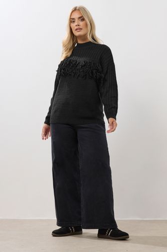 Pull Noir Nervuré Manches Longues À Franges Size 50-52 - Yours - Modalova