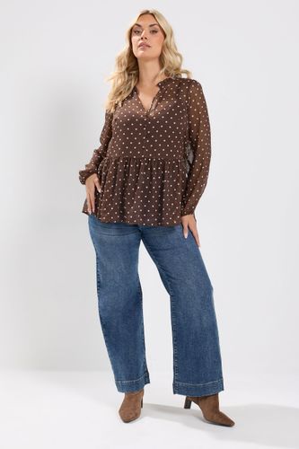 Blouse Marron Chocolat À Pois Size 40 - Yours - Modalova