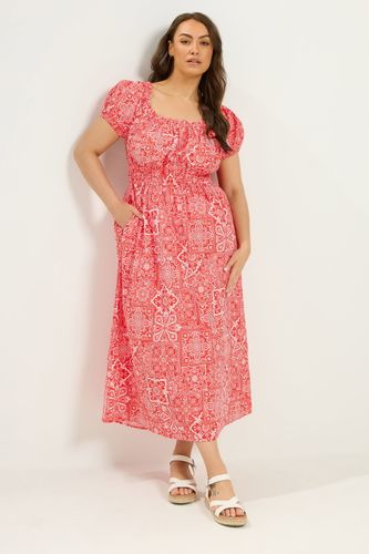 Robe Bardot En Popeline Rouge À Motif Cachemire Size 48 - Yours - Modalova