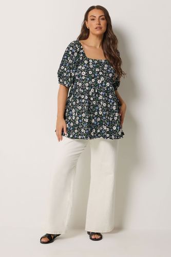 Top À Basque Noir À Petites Fleurs Size 44 - Yours - Modalova