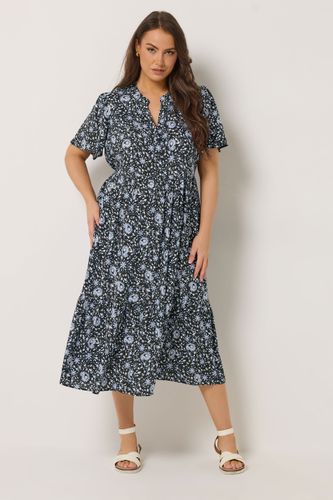 Robe Longue Noire À Fleurs Avec Demipatte De Boutonnage Size 46 - Yours - Modalova