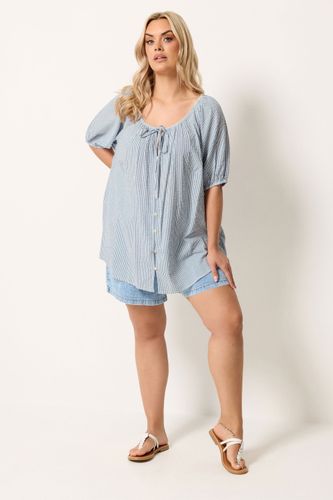 Blouse Bleue À Rayures Et Manches Bouffantes Size 54-56 - Yours - Modalova