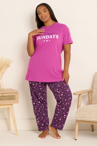 Ensemble De Pyjama Rose À Jambes Larges « Slow Sundays » Avec Cœur Size 46-48 - Yours - Modalova