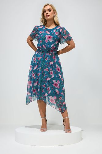 Robe Bleu Sarcelle Fleurie À Volants Size 44 - Yours London - Modalova