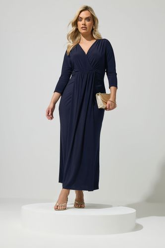 Robe Longue Bleu Marine À Effet Drapé Size 44 - Yours London - Modalova
