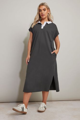 Robe Midaxi En Gris Charbonneux En Jersey À Col Size 46 - Yours - Modalova