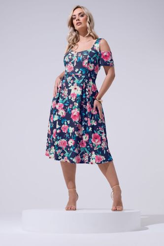 Robe Patineuse Bleu Marine À Fleurs Size 54-56 - Yours London - Modalova