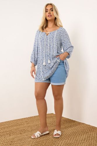 Top Volanté Bleu Floral Manches Longues Size 46 - Yours - Modalova