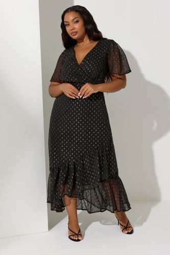 Robe Maxi Noire & Argentée Métallique À Pois Size 44 - Yours London - Modalova