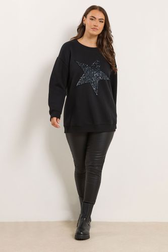 Sweatshirt Noir À Étoiles Orné De Sequins Size 50-52 - Yours - Modalova