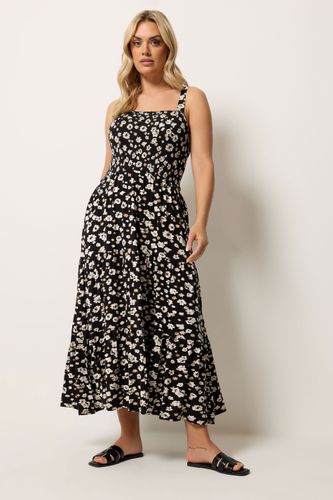 Robe Milongue Smockée Noire À Fleurs Size 44 - Yours - Modalova