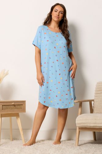 Chemise De Nuit Au Toucher Doux Bleue À Imprimé Fruits Size 42-44 - Yours - Modalova