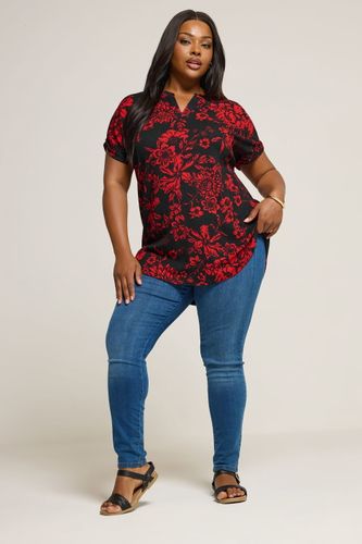 Haut Texturé Floral Noir Et Rouge Size 46 - Yours - Modalova