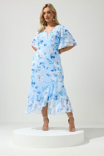 Robe Cachecœur Bleue Fleurie À Volants Size 40 - Yours London - Modalova