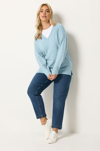 Pull À Col En V Bleu Au Toucher Doux Size 54-56 - Yours - Modalova