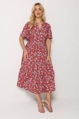 Robe Rouge À Fleurs Avec Patte De Boutonnage Size 46 - Yours - Modalova