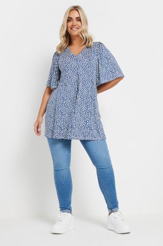 Top Bleu Floral Design Plissé Size 40 - Yours - Modalova