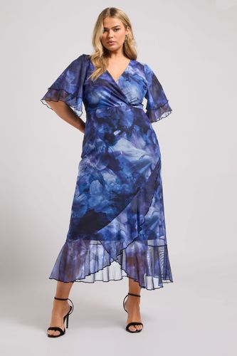 Robe Bleue Tâchetée Abstrait Cachecoeur Size 42 - Yours London - Modalova