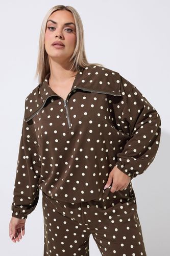 Sweat À Capuche Semizippé Marron À Pois Size 42 - Limited Collection - Modalova