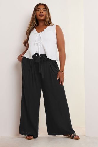 Pantalon Noir Plissé Wide Leg À Poches Size 48 - Yours - Modalova
