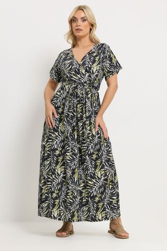 Robe Cachecœur Noire À Motif Feuilles Size 50-52 - Yours - Modalova
