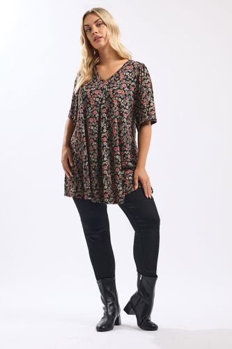 Haut Plissé Noir À Fleurs Size 50-52 - Yours - Modalova