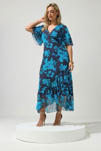 Robe À Ourlet Volanté Bleue À Fleurs En Mesh Size 42 - Yours London - Modalova