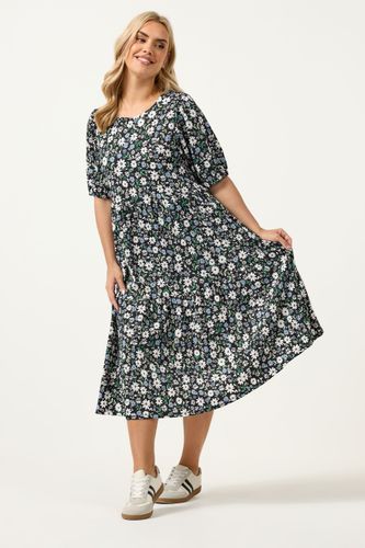 Robe Longue À Volants Et Petites Fleurs Noir Size 44 - Yours - Modalova