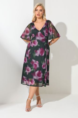 Robe Grande Taille En Tulle Vert À Fleurs Size 46 - Yours London - Modalova