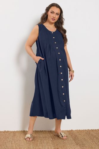 Maternity Robe Boutonnée En Lin Bleu Marine Size 52 - Bump It Up - Modalova