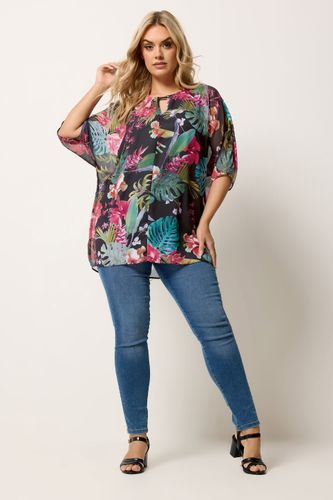 Top À Découpe Goutte D'eau Noir À Imprimé Tropical Size 58-60 - Yours - Modalova