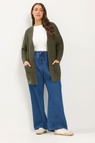Cardigan En Maille Gaufrée Vert Olive Size 38-40 - Yours - Modalova