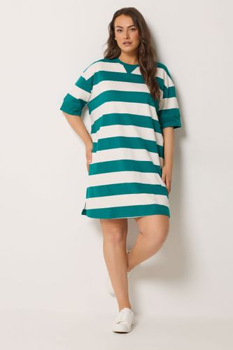 Robe Tshirt Bleu Sarcelle Et Blanche À Rayures Size 48 - Yours - Modalova