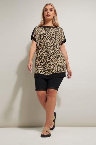 Top Beige & Noir Léopard Manches Courtes Size 46 - Yours - Modalova