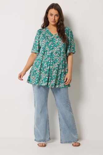 Top Vert À Fleurs Plissé Sur Le Devant Size 44 - Yours - Modalova
