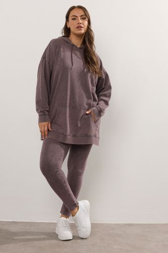 Sweat À Capuche Délavé À L'acide Bordeaux Rouge Size 48 - Yours - Modalova