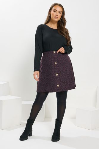 Minijupe Boutonnée À Imprimé Léopard Violet Size 46 - Yours - Modalova