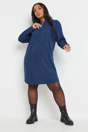 Robe Pull Côtelée Bleue À Col Zippé Size 54-56 - Yours - Modalova