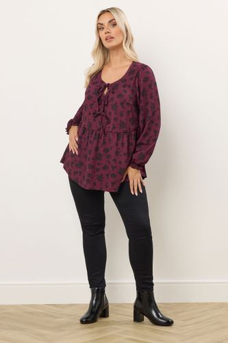 Haut Péplum À Fleurs Rouge Vin Avec Nœud Sur Le Devant Size 44 - Yours - Modalova