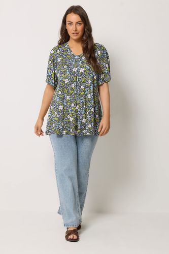 Top Bleu Marine Et Vert À Fleurs Plissé Sur Le Devant Size 42 - Yours - Modalova