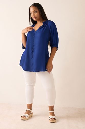 Blouse À Col Cranté Et Volants Bleu Cobalt Size 42 - Yours - Modalova