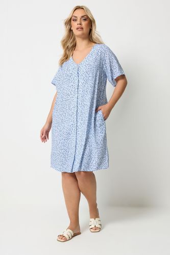 Robe Tunique Boutonnée Bleue À Petites Fleurs Size 48 - Yours - Modalova