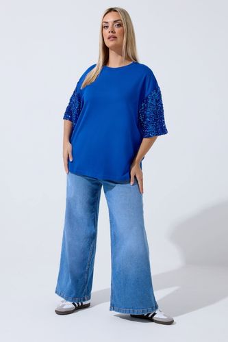 Tshirt Bleu Cobalt À Manches En Sequins Size 44 - Limited Collection - Modalova