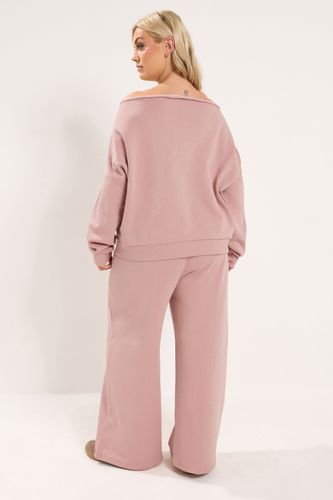 Ensemble Rose Sweatshirt À Épaules Dénudées Et Pantalon De Jogging Large Size Short > 38-40 - Yours - Modalova