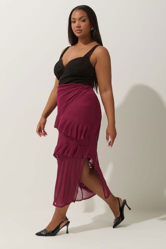 Jupe Midaxi Bordeaux Volantée En Filet Size 48 - Limited Collection - Modalova