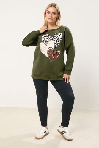 Sweatshirt Kaki À Motif Cœurs Léopard Size 48 - Yours - Modalova