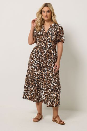 Robe À Demipatte De Boutonnage Motif Léopard Marron Size 42 - Yours - Modalova