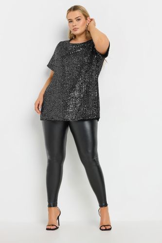 Top Noir & Argenté Velours Empiècement Sequins Size 48 - Yours - Modalova
